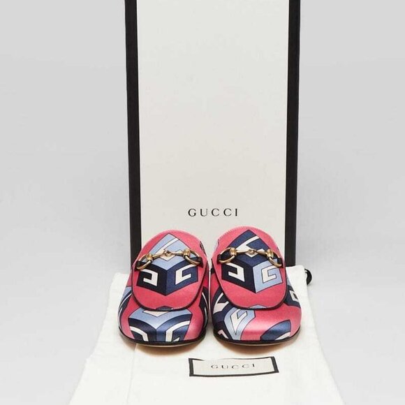 Gucci Pink/Blue G Printed Satin Princetown Mule Flats Size 4.5/35 - Picture 5 of 5